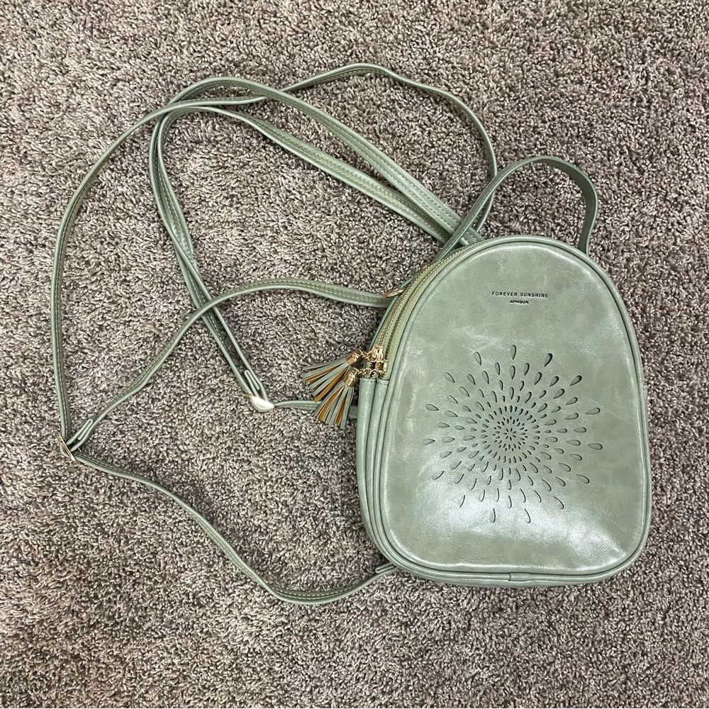 Aphison Green Mini Backpack with Removable Straps, 4 Compartments